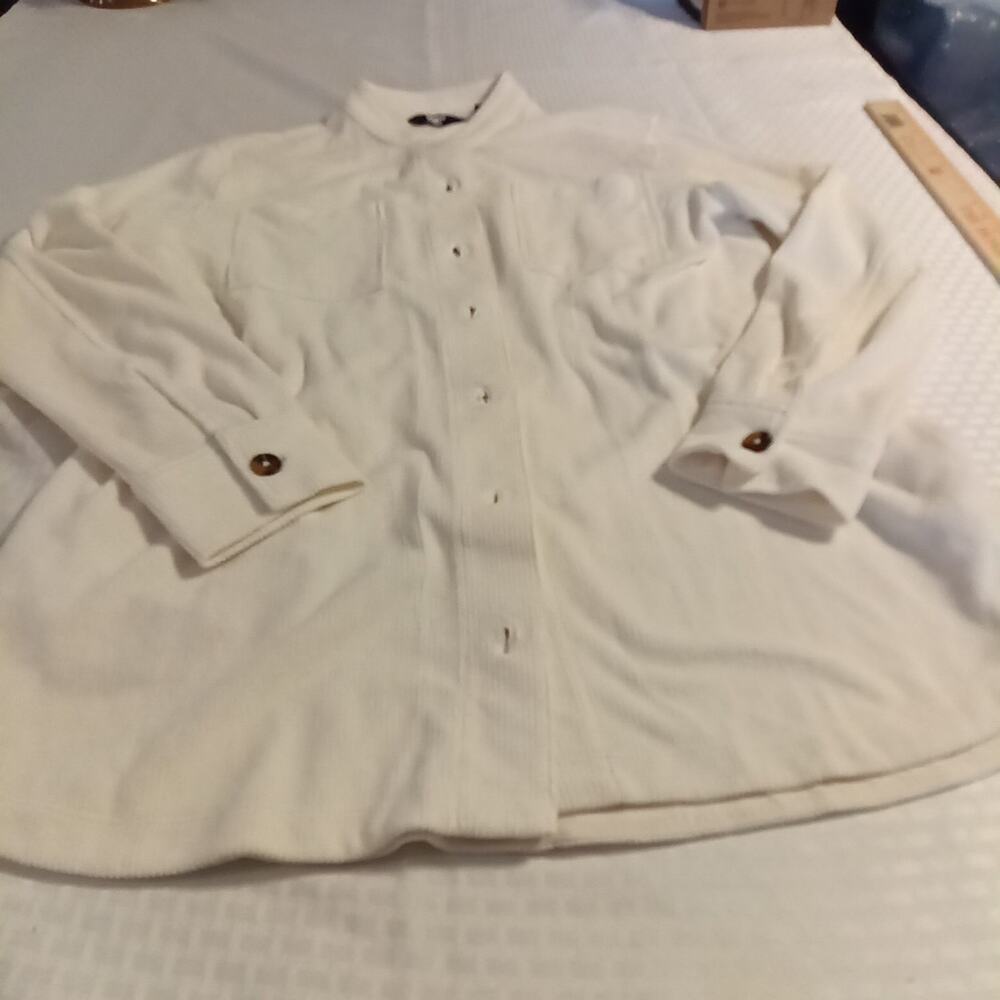 Lands End Shirt Jacket Womens Large 14-16 Ivory White Sport Corduroy Shacket
